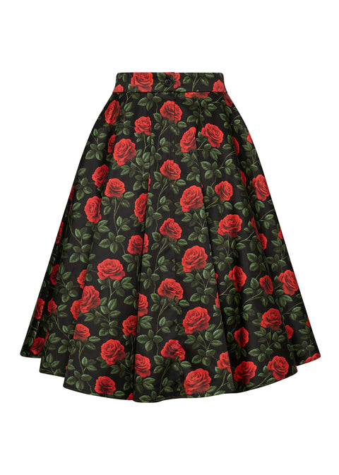Succubus Clothing Nyra Roses & Thorns 50's Swing Rok Zwart