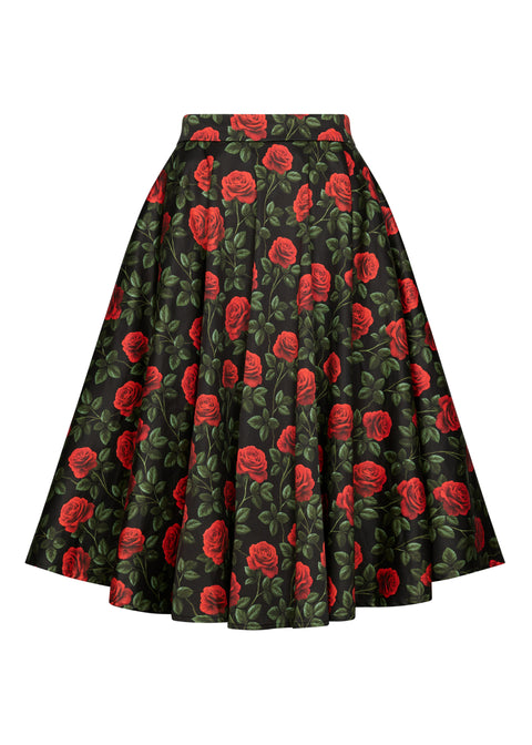 Succubus Clothing Nyra Roses & Thorns 50s Swing Skirt Black