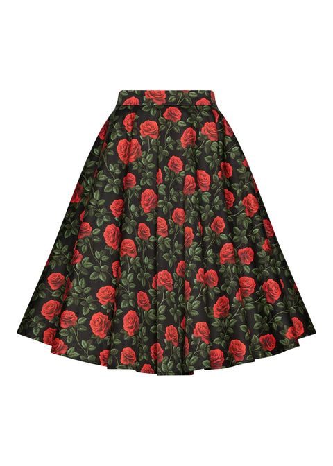 Succubus Clothing Nyra Roses & Thorns 50's Swing Rok Zwart