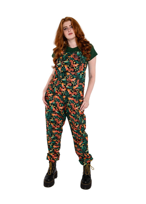 Run & Fly Squirrel tuinbroek zwart met eekhoorns, eikels en bladeren