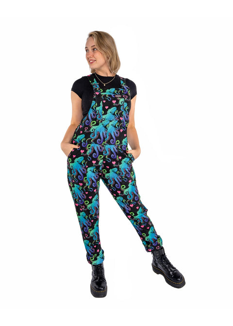 Run & Fly Octopus Love tuinbroek zwart met kleurrijke octopussen en roze hartjes