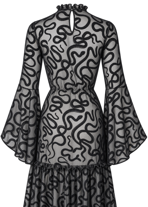 Witchwood Sloane Snake Maxi Jurk Zwart – ghost detailbeeld
