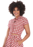 Banned Cherry Check 40's Blouse Rood
