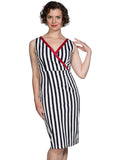 Banned Land Ahoy 60's Pencil Jurk Wit Navy