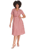 Banned Cherry Check 40's Flare Jurk Rood