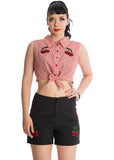 Banned Cherry Skull Up 50's Blouse Rood