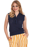 Banned Anchor Ahoy Sailor Knitted 40's Top Navy