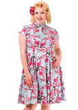 Banned Last Dance Cherry Blossom 50's Swing Jurk Blauw