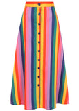 Bright & Beautiful Amory Rainbow Wishes Stripe 50's Midi Rok Multi