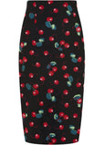 Collectif Fiona 50's Cherry Pencil Rok Zwart Rood