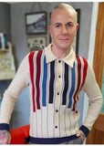 Collectif Heren Luca Equator Stripe Knitted 50's Cardigan Creme