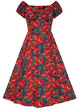 Collectif Dolores Roses 50's Swing Jurk Navy