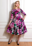 Hearts & Roses Sydney Floral 50's Swing Jurk Paars