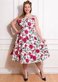 Hearts & Roses Hazel Floral 50's Swing Jurk Ivoor