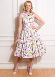 Hearts & Roses Naomi Floral 50's Swing Jurk Wit