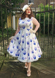 Hearts & Roses Cathy Floral 50's Swing Jurk Wit Blauw