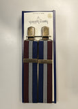 Hunt & Holditch Mod Stripes Antiek Gouden Clips Bretels Burgundy Blauw Wit