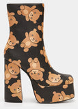 Koi Footwear Bungle Burden Teddy Bear 70's Platform Laarzen Zwart