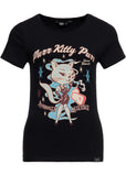 Queen Kerosin Purr Kitty Purr Girly T-Shirt Zwart