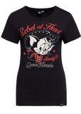 Queen Kerosin Howdy Cowboy Cat Girly T-Shirt Zwart