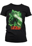 Retro Movies Catzilla Girly T-Shirt Zwart
