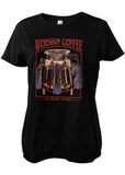 Retro Movies Rhodes Worship Coffee Girly T-Shirt Zwart