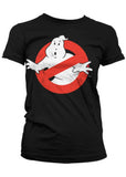 Retro Movies Ghostbusters Distressed Logo Girly T-Shirt Zwart