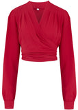 Rock N Romance Darla Lange Mouw 40's Wrap Blouse Rood