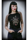 Rumble59 Raglan Femme Fatale Leopatch Girly T-Shirt Zwart