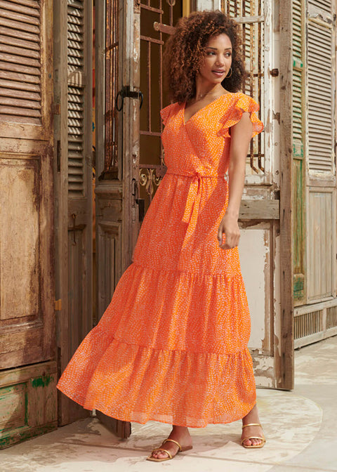 Smashed Lemon Coral Reef 70's Maxi Jurk Coral Orange