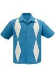 Steady Clothing Heren Diamond Duo Bowling Shirt Blauw Ivoor