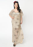 Unique Vintage Burton Spiderweb Sequin 20's Kaftan Maxi Jurk Nude